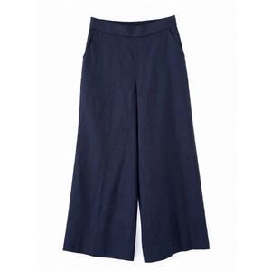 Studio Park XS Navy Linen Blend Wide Leg Crop Pants Stretch Pull On